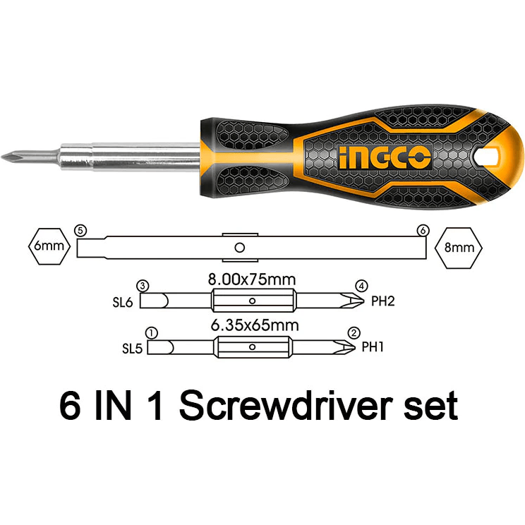 Ingco AKISD0608 6in1 Screwdriver Set - KHM Megatools Corp. Ingco AKISD0608 6in1 Screwdriver Set - KHM Megatools Corp.
